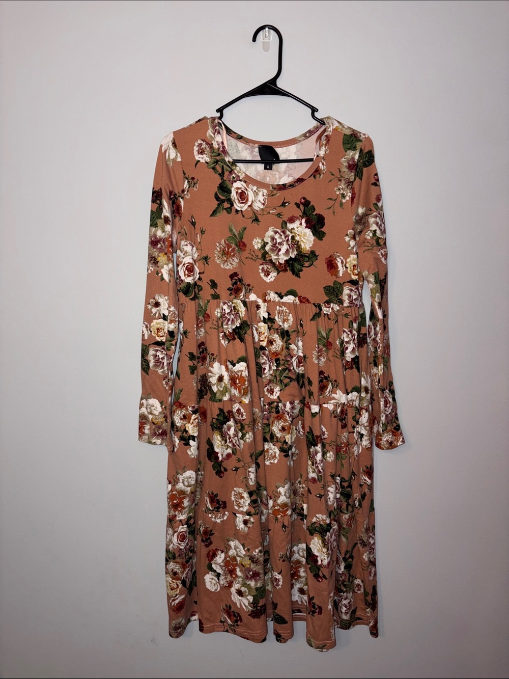 Sweet Claire Mauve Pink Floral Long Sleeve Tiered Midi Dress Medium - Picture 1 of 7